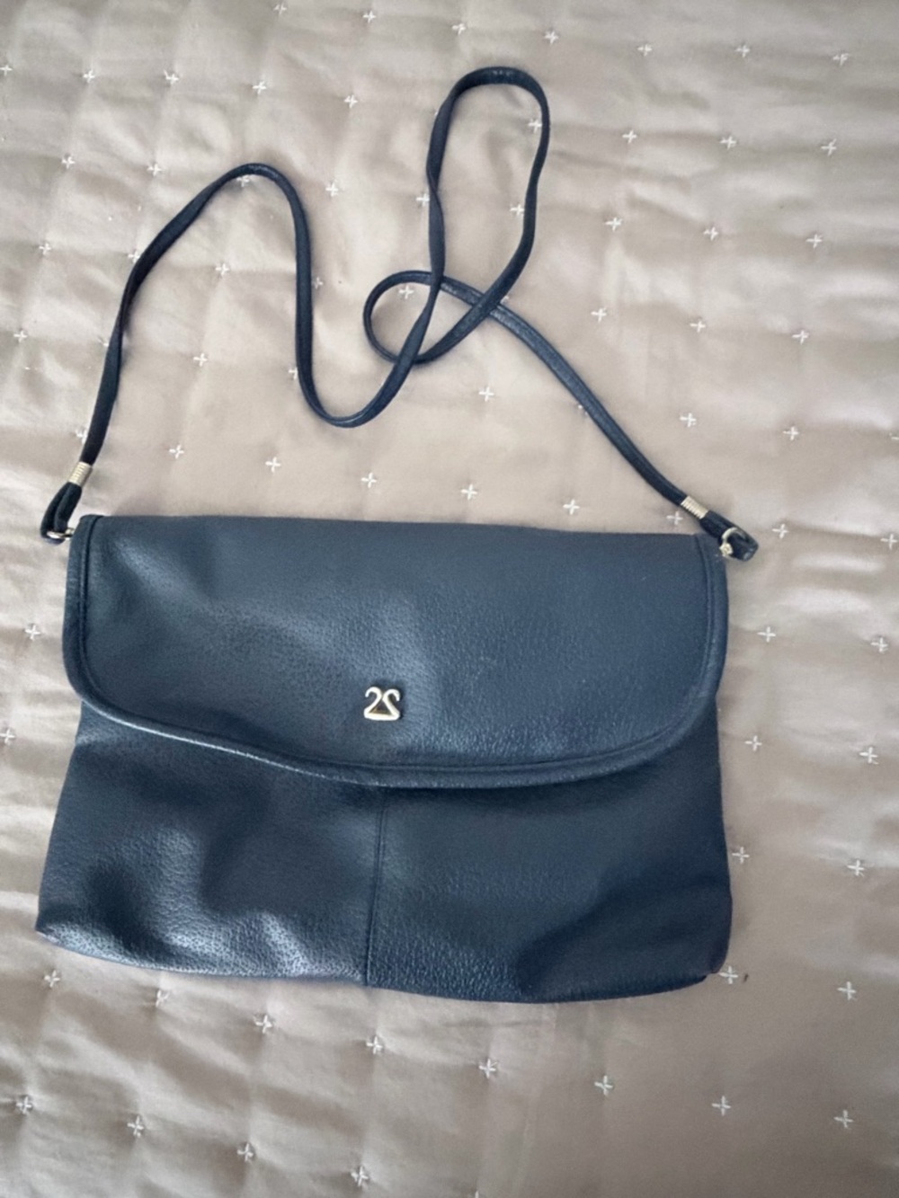 Classic Black Leather Crossbody with Subtle Gold Logo
